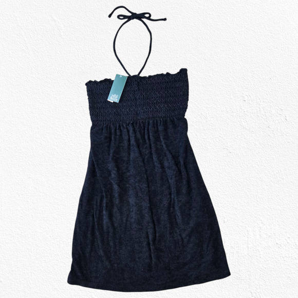 Wild Fable Black Terry Cloth Halter Mini Dress Summer Beach Cover-Up Size XS - Picture 1 of 9